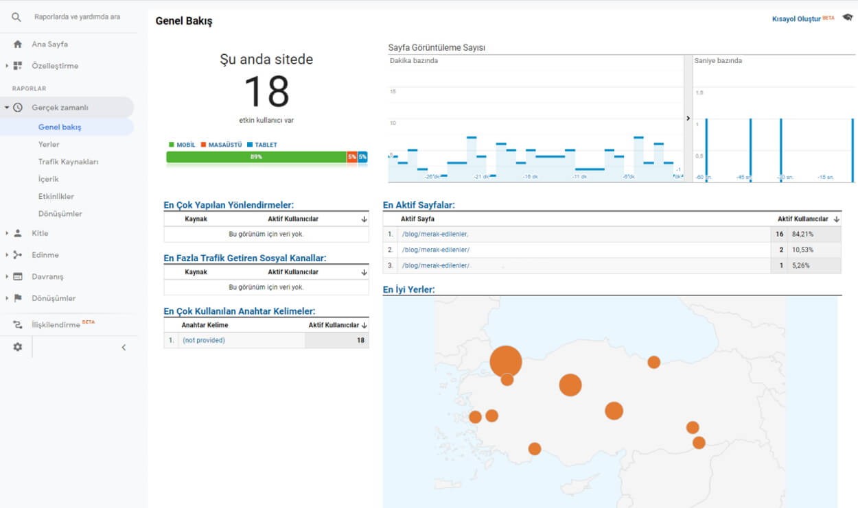 Google Analytics Gerçek Zamanlı Veri Analizi